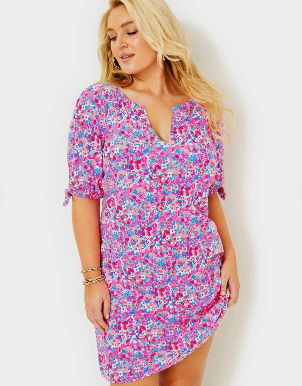 Lilly Pulitzer Easley T-Shirt Dress Women's Sz L Aura Pink Baby Bloomer Floral